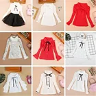 Одежда для девочек-подростков, осенние детские белые и красные блузки, рубашка с отложным воротником и длинными рукавами, Детские хлопковые топы, блузка для школьниц