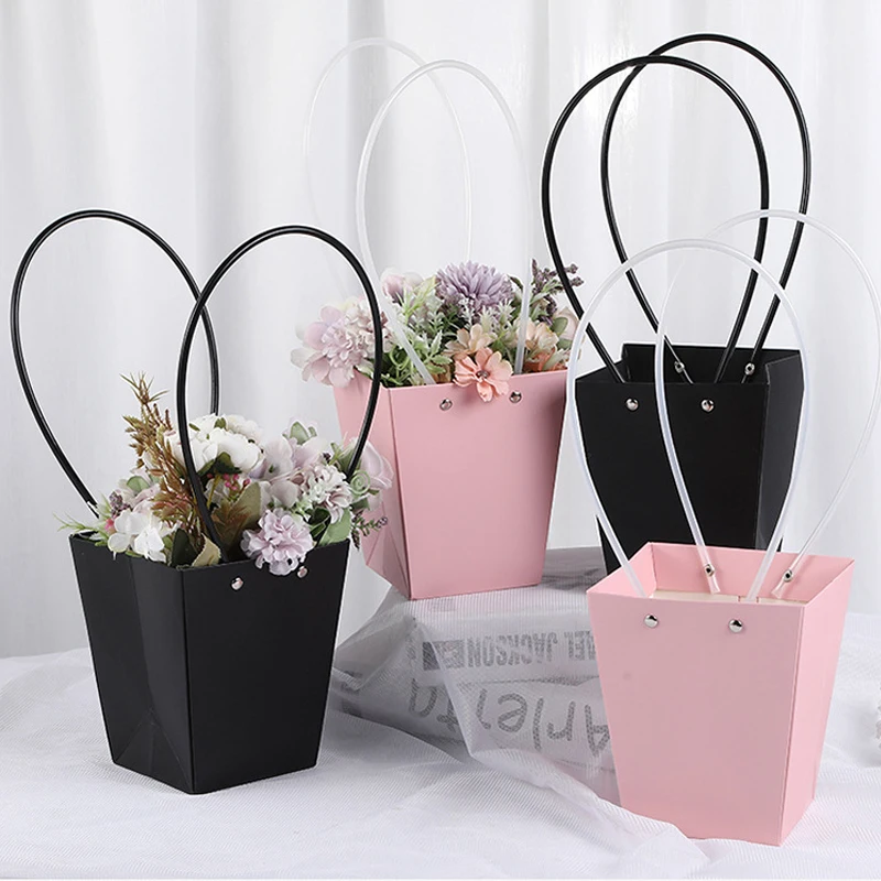 

Kraft Paper Flower Bag Waterproof Ecru Black Gift Box Vintage Florists Bucket Packaging Storage Baskets Valentine's Day