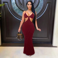 bling glitter sequins women strap maxi dress waist band cut out backless bodycon sexy party nightclub elegant dresses vestidos
