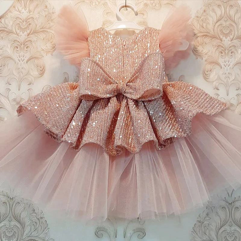 

Christmas Sequin Cake Double Baby Girl Dress 1 Year Birthday Dress Newborn Party Wedding Vestidos Baby Girl Christening Clothes