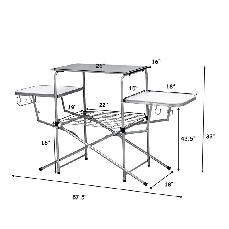 

Foldable Camping Outdoor Kitchen Grilling Stand BBQ Table Powder-coated Steel Frame Construction Lightweight Stand