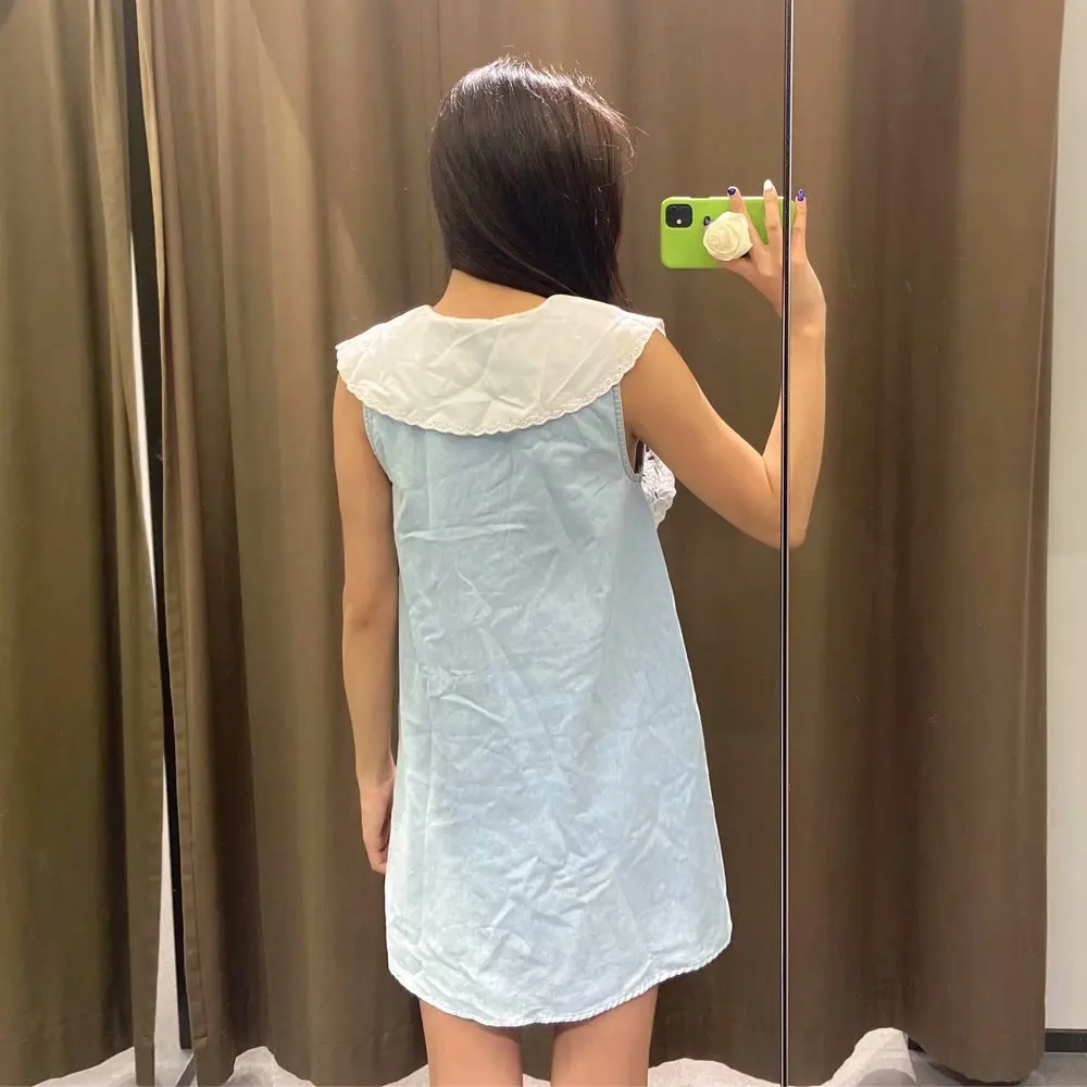 

2021 summer fashion trend color matching big Lapel sleeveless youth leisure fashion new women's wear western style hollow Lapel