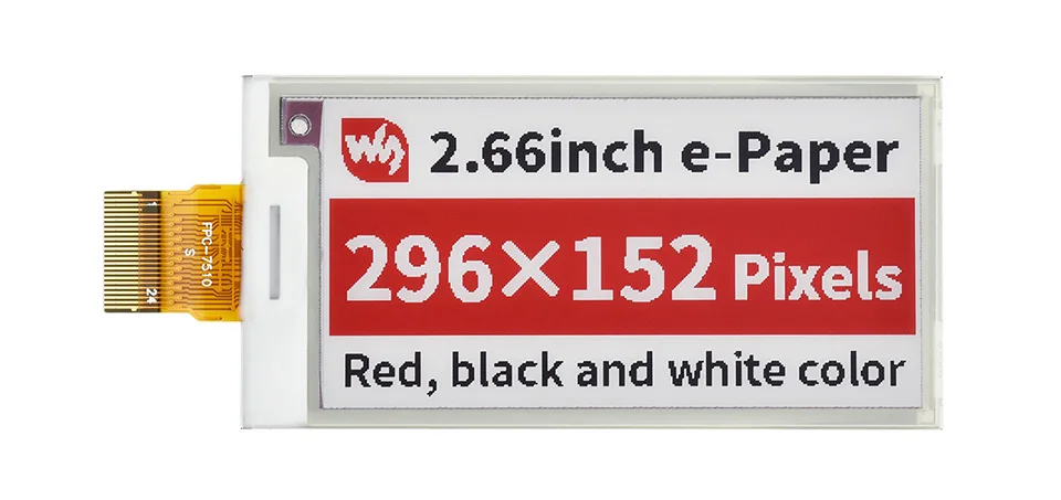 

Waveshare 2.66inch E-Paper (B) E-Ink Raw Display, 296×152 Pixels, Red / Black / White Three-Color, SPI Interface, Without PCB