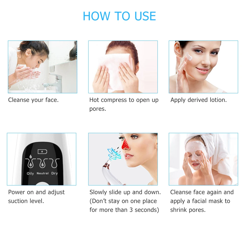 Electric Vacuum Suction Blackhead Remover USB Rechargeable Facial Clean Pore Cleaner WiFi Wireless Camera Monitor Black Head | Красота и