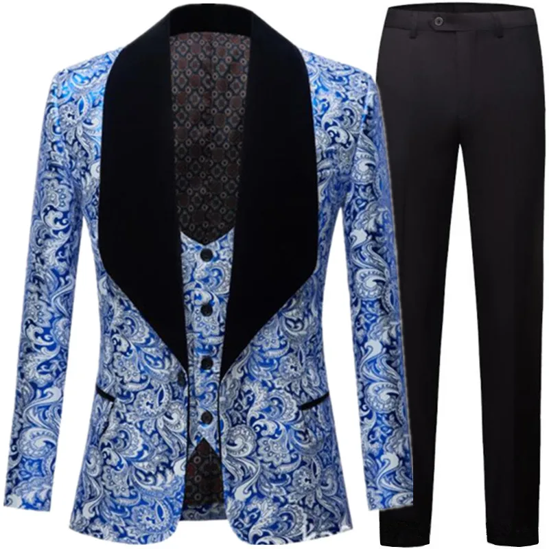 

3 шт./комплект, Мужской Жаккардовый жаккардовый костюм с цветочным принтом
