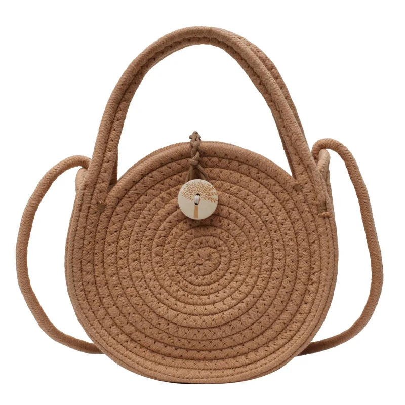 

Round Cotton Rope One-shoulder Woven Bag Beach Bagson Straw Bag Small Round Cake Slanted Women's Bag Handbags Women Bags
