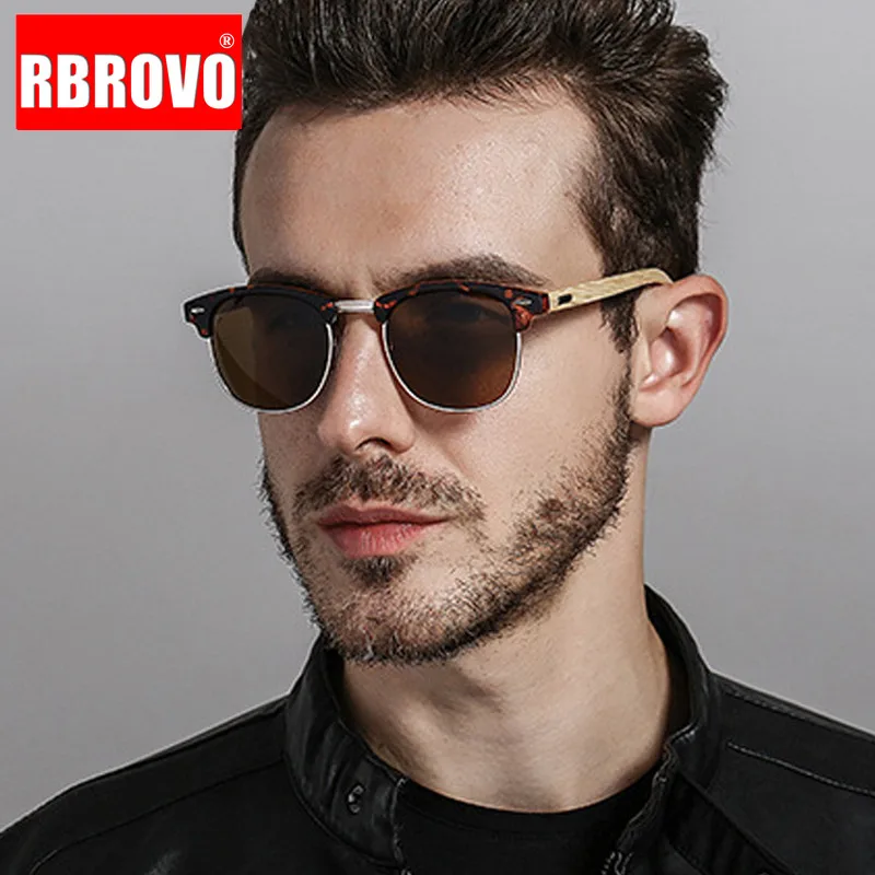 

RBROVO 2021 Driving Polarized Sunglasses Men UV400 Square Mirror Bamboo Sun Glasses Retro High Quality Lunette De Soleil Homme