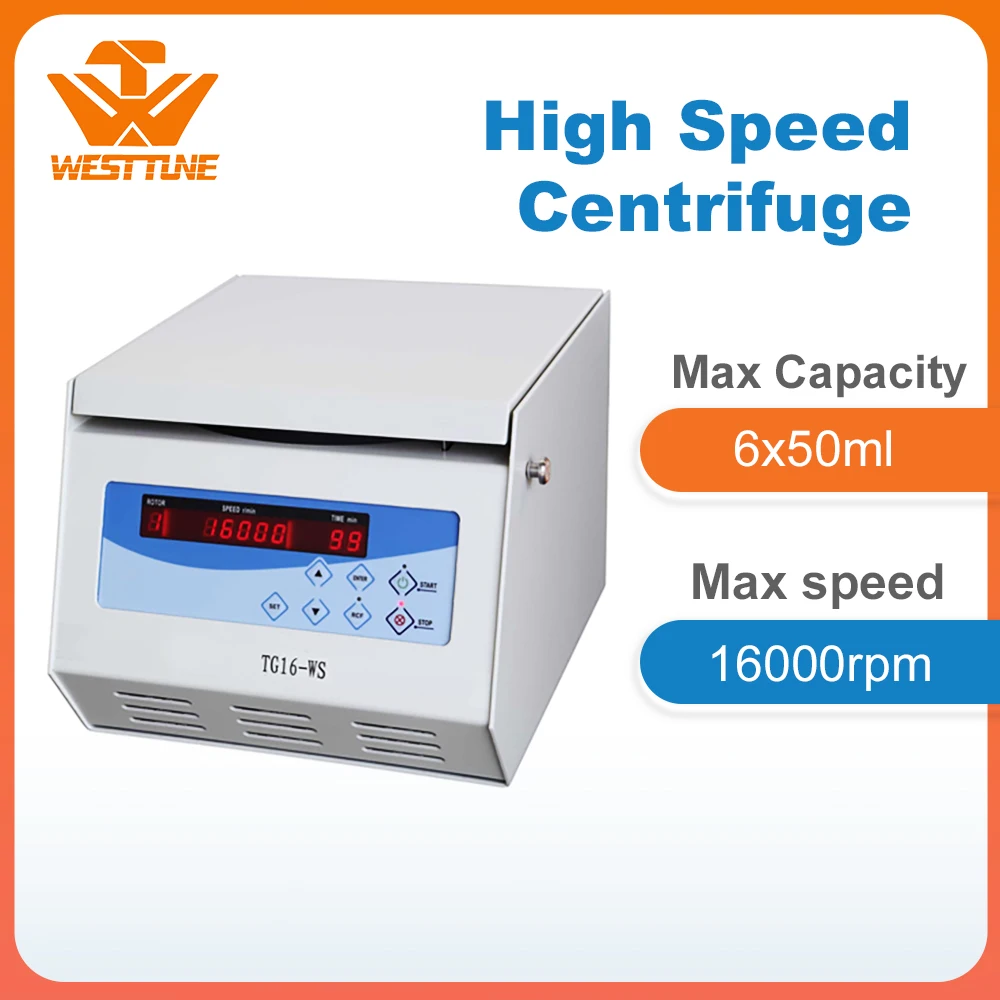 

TG16-WS Laboratory Tabletop High Speed Centrifuge, Maximum Speed 16000rpm, Maximum RCF 21352xg, Maximum Capacity 6x50ml