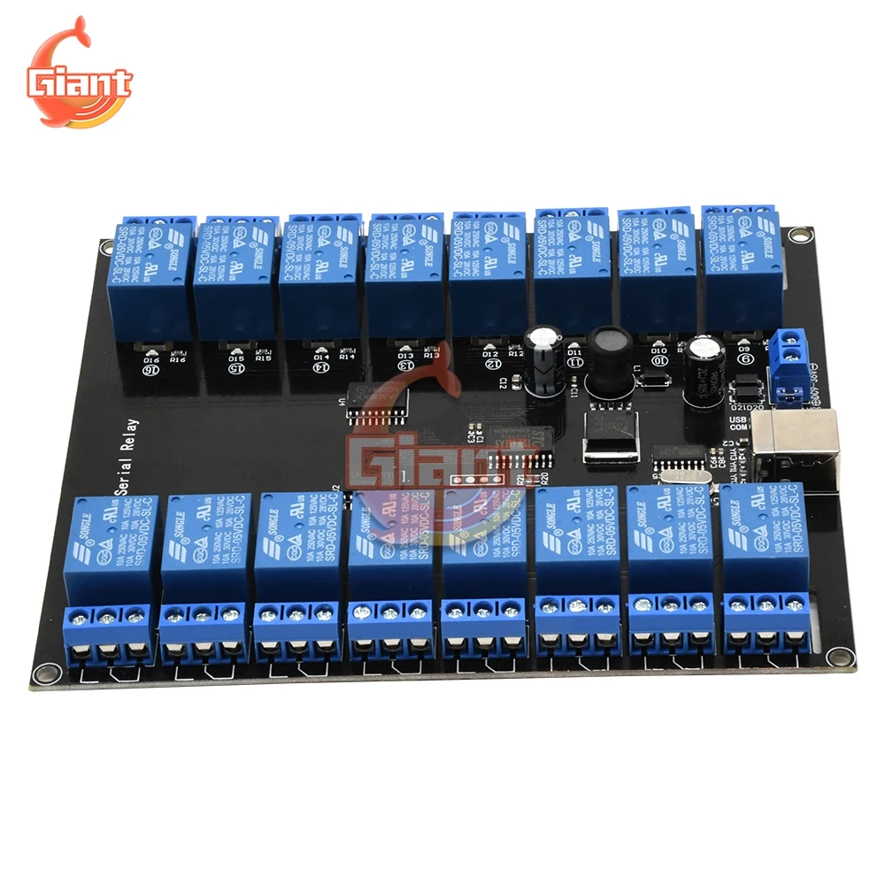 Плата модульного реле последовательного порта 16 каналов 7-38 В постоянного тока 12