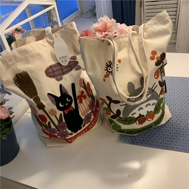 Новая Оригинальная Наплечная Сумка My Neighbor Totoro Kiki с вышивкой Холщовая для