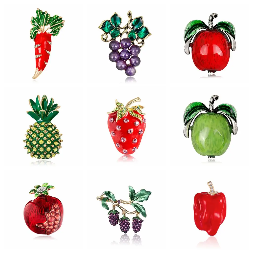 Женская эмалированная брошь в форме ананаса фиолетового винограда красного