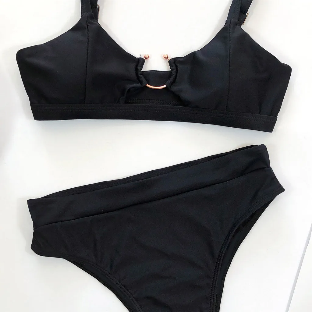 

Sexy Women Ring Bikini Push-Up Padded Swimwear Swimsuit Beachwear Set Vitality Sexy Bikinis Solid Push Up Bikini 2021