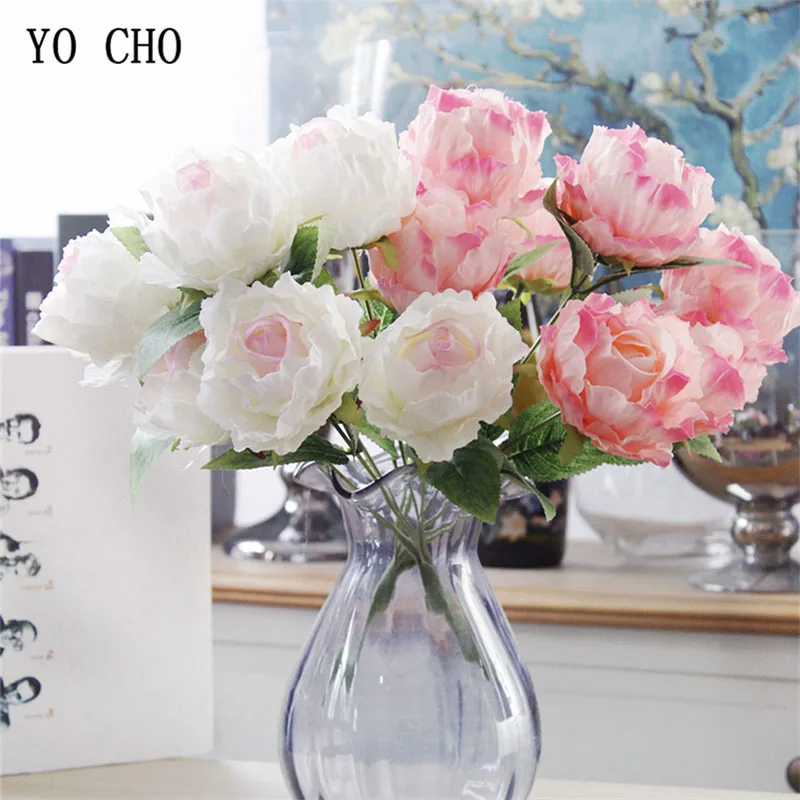 

YO CHO 7 Heads Silk Flower Artificial Peonies Bouquet Imitation Peony Wedding Flowers Bouquet Arrangement Home Decor Fake Flores