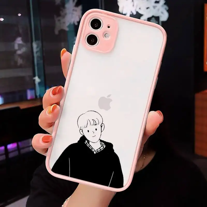 

A boy with simple strokes Phone Case Matte Transparent for iPhone 7 8 11 12 s mini pro X XS XR MAX Plus cover funda