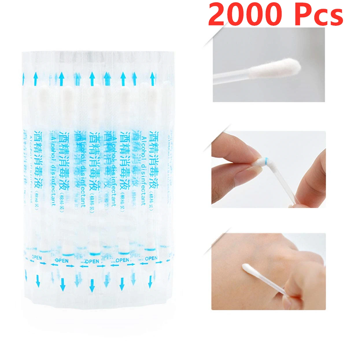 2000Pcs - Rubbing Alcohol Q Tips Swabs Cotton Swabsticks Individually Wrapped for Wound Care Newborn Baby Safety