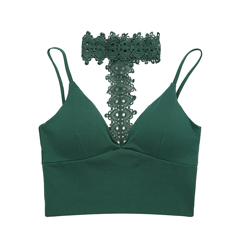 Женский укороченный топ без рукавов с кружевным воротником однотонный