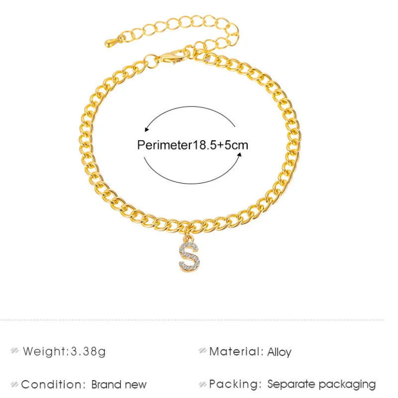 

2021 New English Alphabet with Diamonds Anklet for Women Foot Beach Jewelry