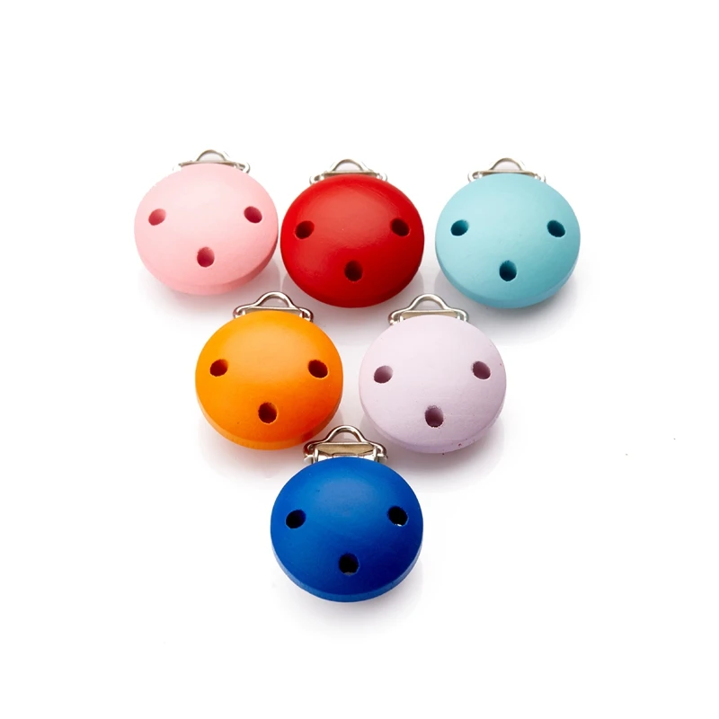 10Pc Round Wood Baby Pacifier Clip Holder Infant Nipple Dummy Beads Metal Soother Teether Feeding Care | Мать и ребенок