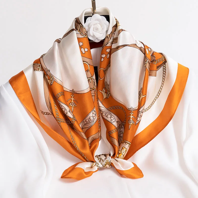 100% натуральный шелк квадратный шарф Женская Бандана с принтом головной платок