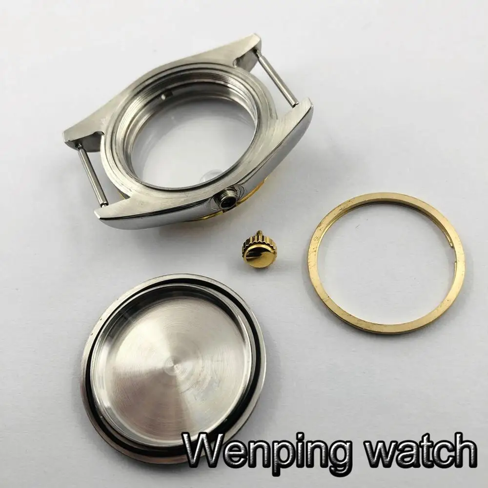 40 мм сапфировое стекло серебристый футляр для часов позолоченный ободок