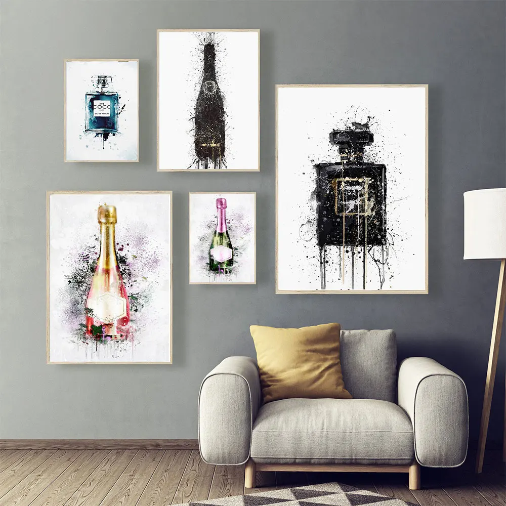 

Graffiti Perfume And Champagne Bottle Painting On Canvas Poster And Prints Colourful Nordic Art Wall Pictures For Living Room