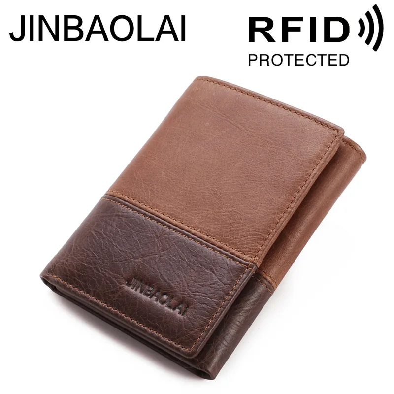 Jinbaolai Amazon AliExpress RFID мужской кошелек из натуральной кожи тройного сложения кожаный кошелек