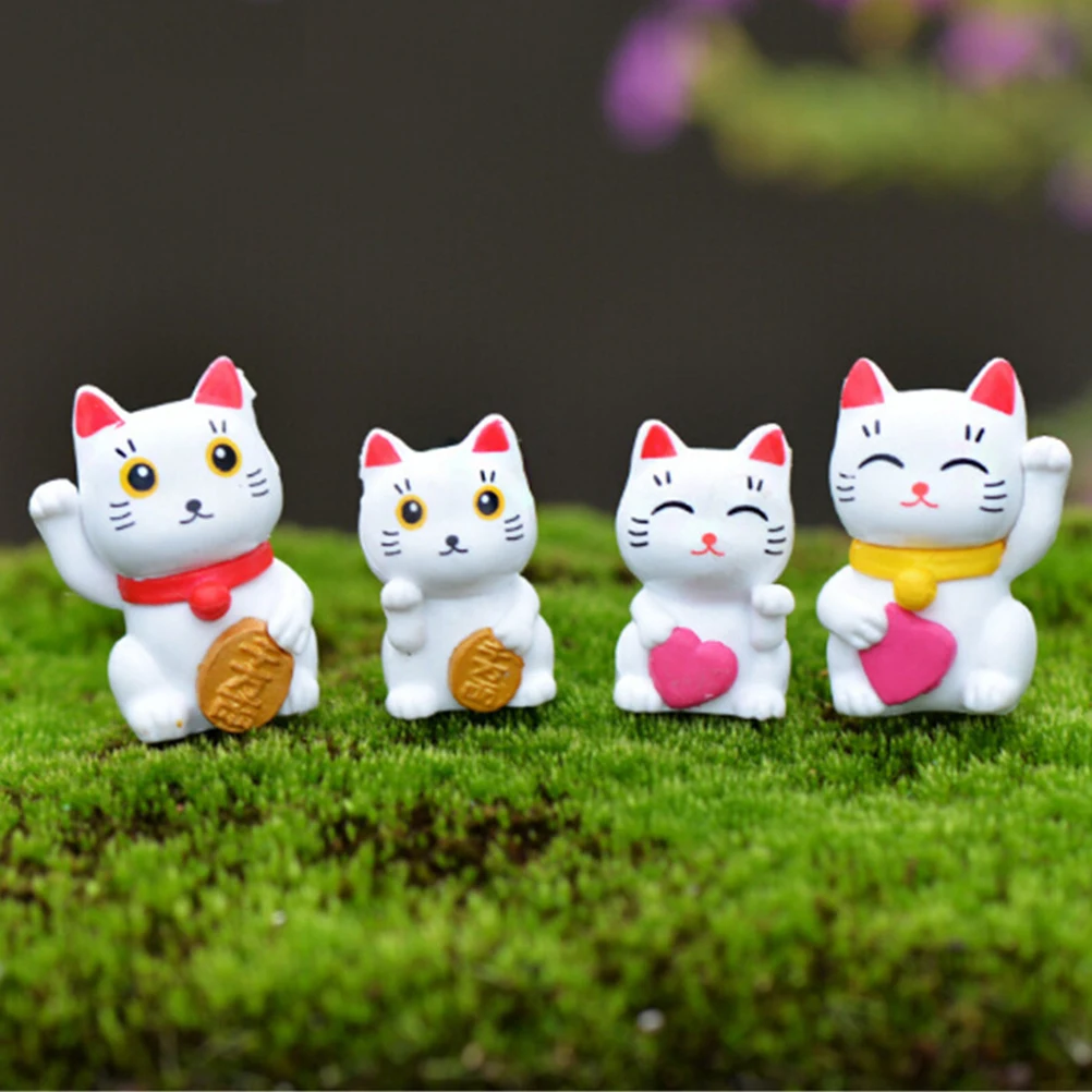 

4pcs Cartoon Lucky Cats Micro Landscape Garden Decorations Miniatures Ornaments Gift