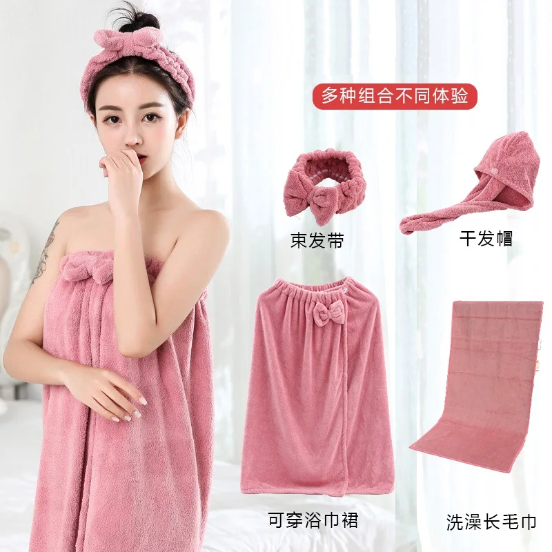 Пригодный для носки и обертываемый банный костюм из юбки шапки сушки волос двух