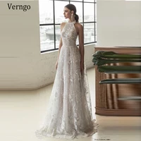 verngo halter elegant a line wedding dress 2020 sexy backless lace floral wedding gowns full lace floral bride dress vintage