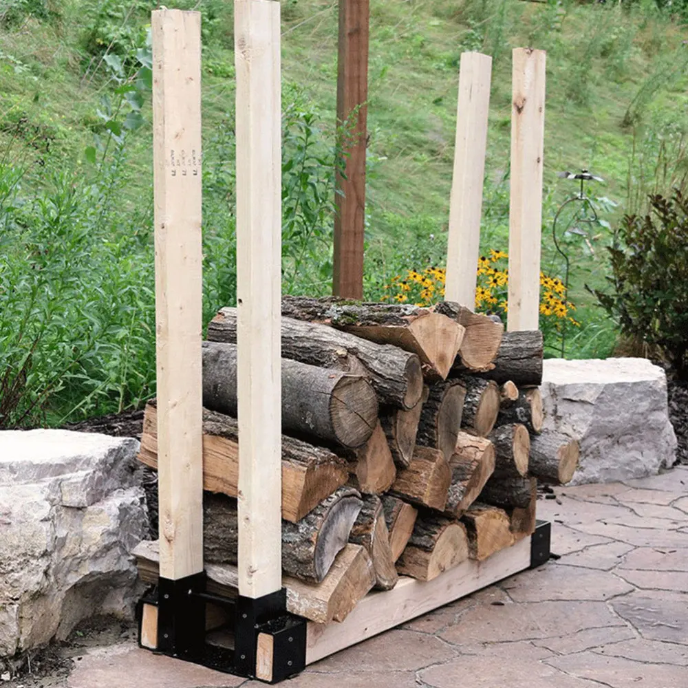

1pc Firewood Log Rack Iron Storage Bracket Fireplace Wood Storage Holder (Black)