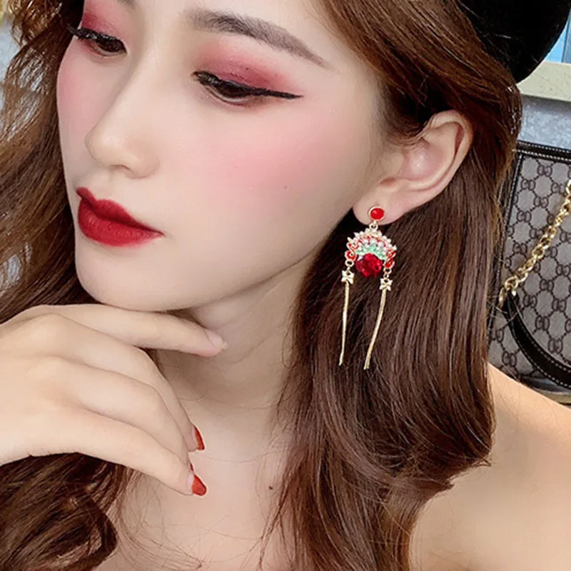 Новинка китайский стиль Пекинская опера для макияжа лица серьги женщин длинная