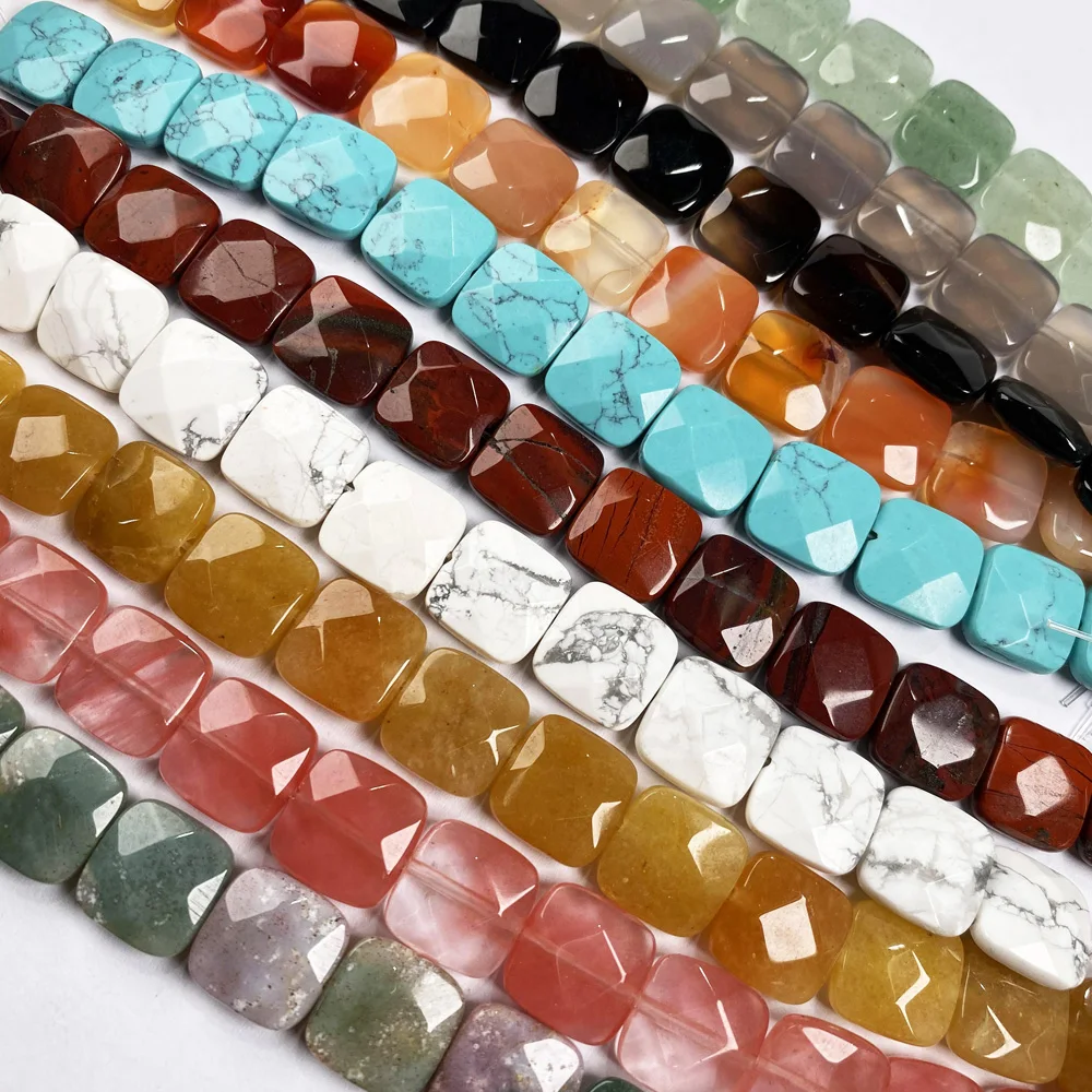 

Natural Stone Square Shape Quartz Crystal Turquoises Beads Faceted Semi-finished Beads For Jewelry Making DIY Crafts Accessories