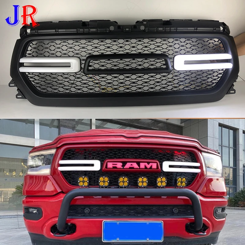 

Sale at a loss Fit For Dodge Ram 1500 2019 up Front racing grille With DRL Mesh Grille Front Grill Hood with LED light