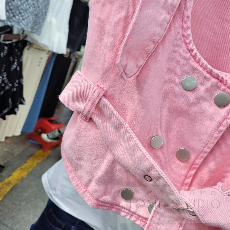 

2021 Summer New Lace-up Denim Vest for Women Fashion Street Clothing Waistcoat Vest Can Be Outdoor Women's Top All-Matching