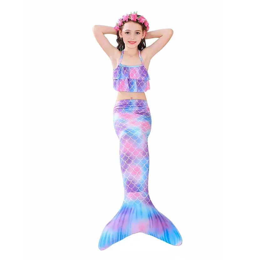 Kids Swimming Mermaid Tail Bikini Set can add with Monofin Flipper Ariel Costumes Cosplay Swimsuit Bathing Suit for Girls