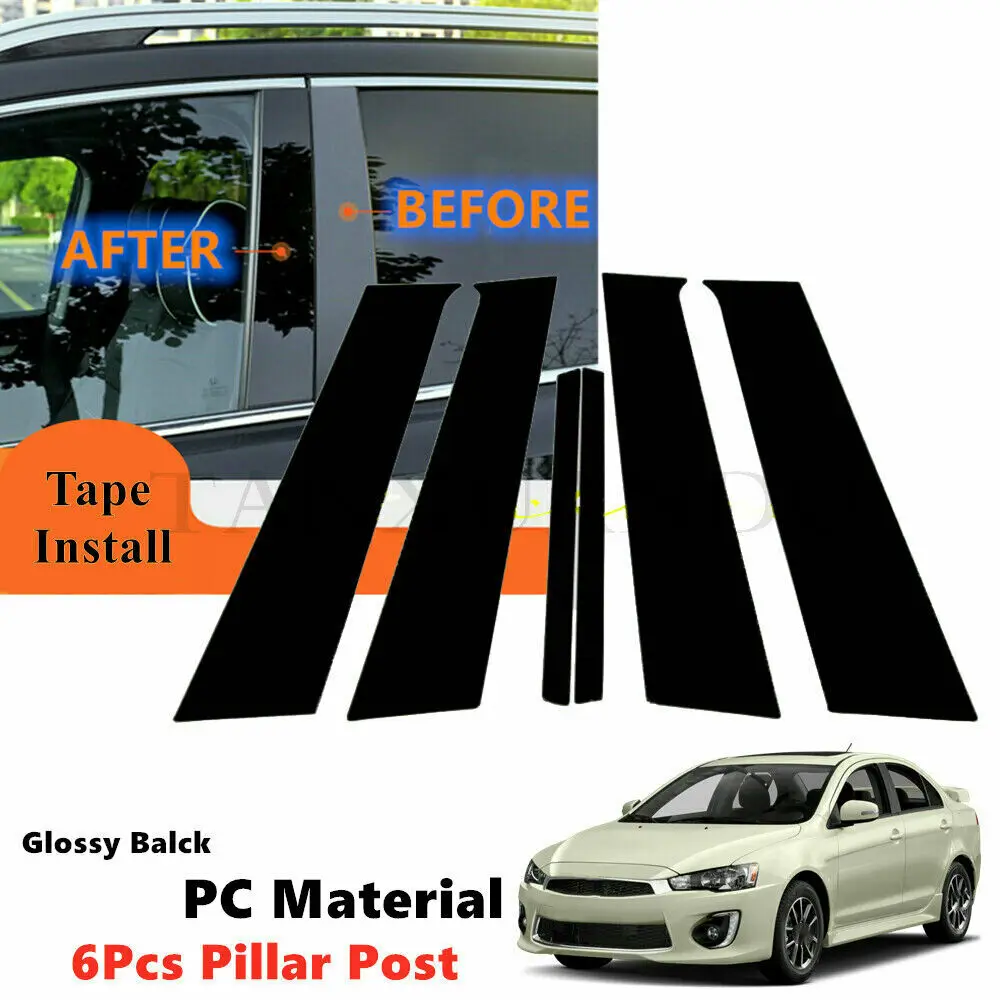 

Decal Covers Gloss Black PC 6Pcs Kit Fit For Mitsubishi Lancer Sedan 2008-2017 Side Door Window Pillar Posts Trim Piano Black F
