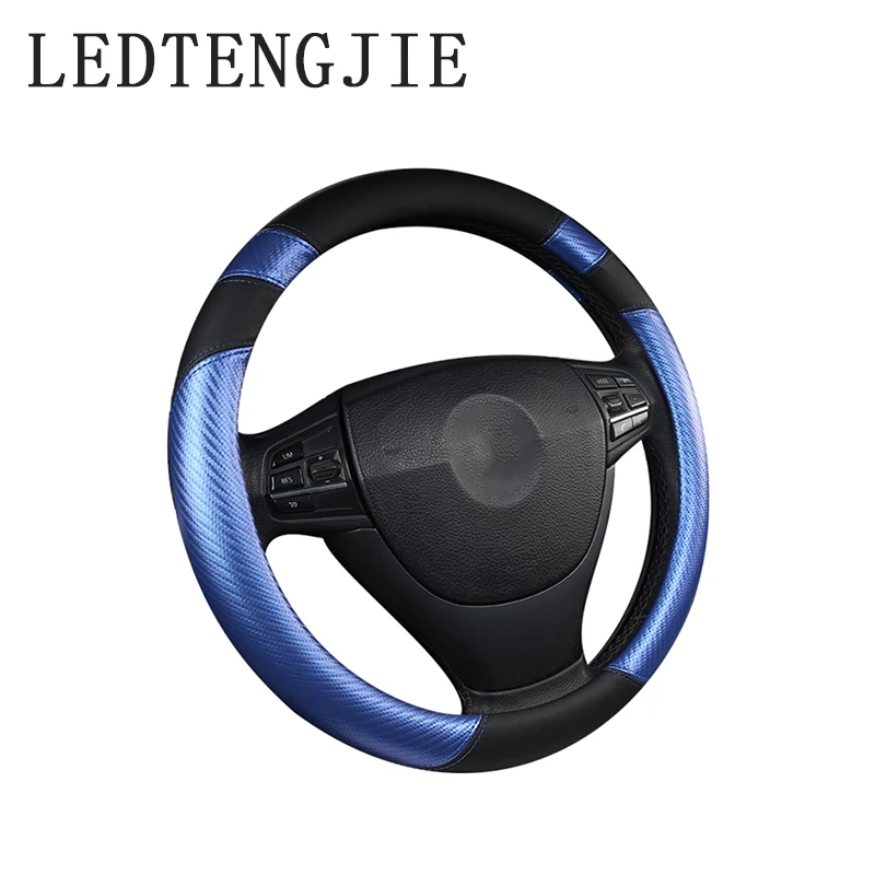 

LEDTENGJIE 37-38cm non-slip wear-resistant car steering wheel cover four seasons universal carbon fiber leather handle cover