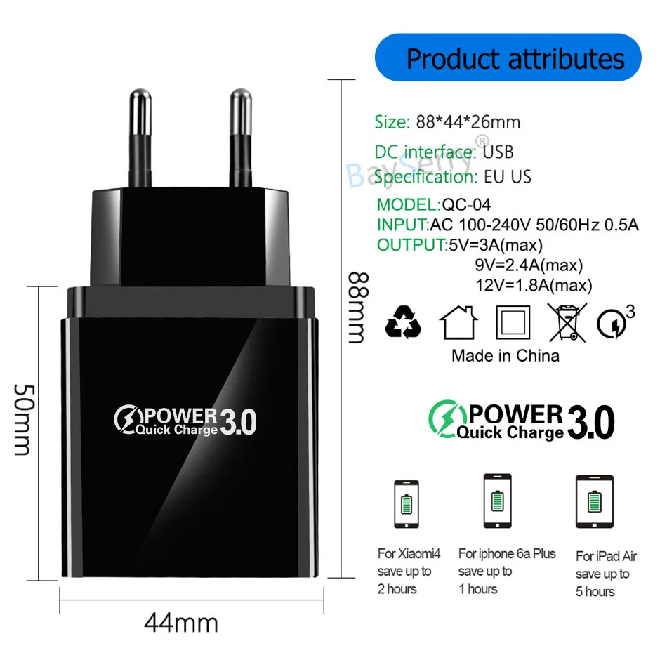 USB зарядное устройство Быстрая зарядка QC3.0 мобильный телефон для iPhone 12 11 Pro Samsung S21