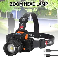 headlamp usb rechargeable led head light 3 modes zoomable adjustable angle waterproof flashlight for camping hiking outdoor