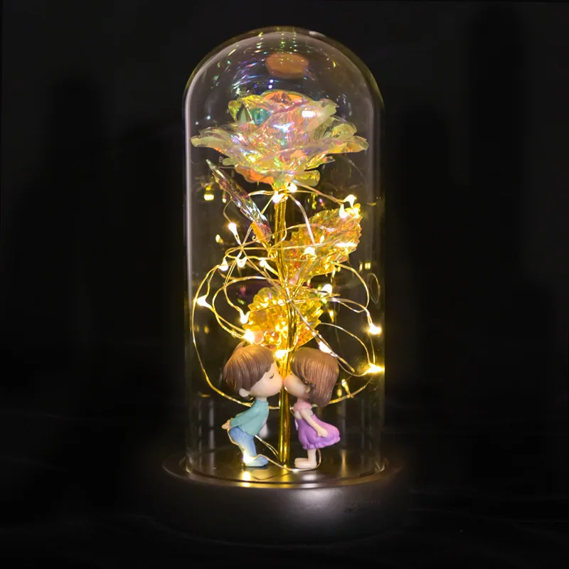 

Gold Foil Rose Glass Cover LED Creative Proposal Doll Imitation Flower Luminous Handicraft For Her Valentine's Day Birthday Gift