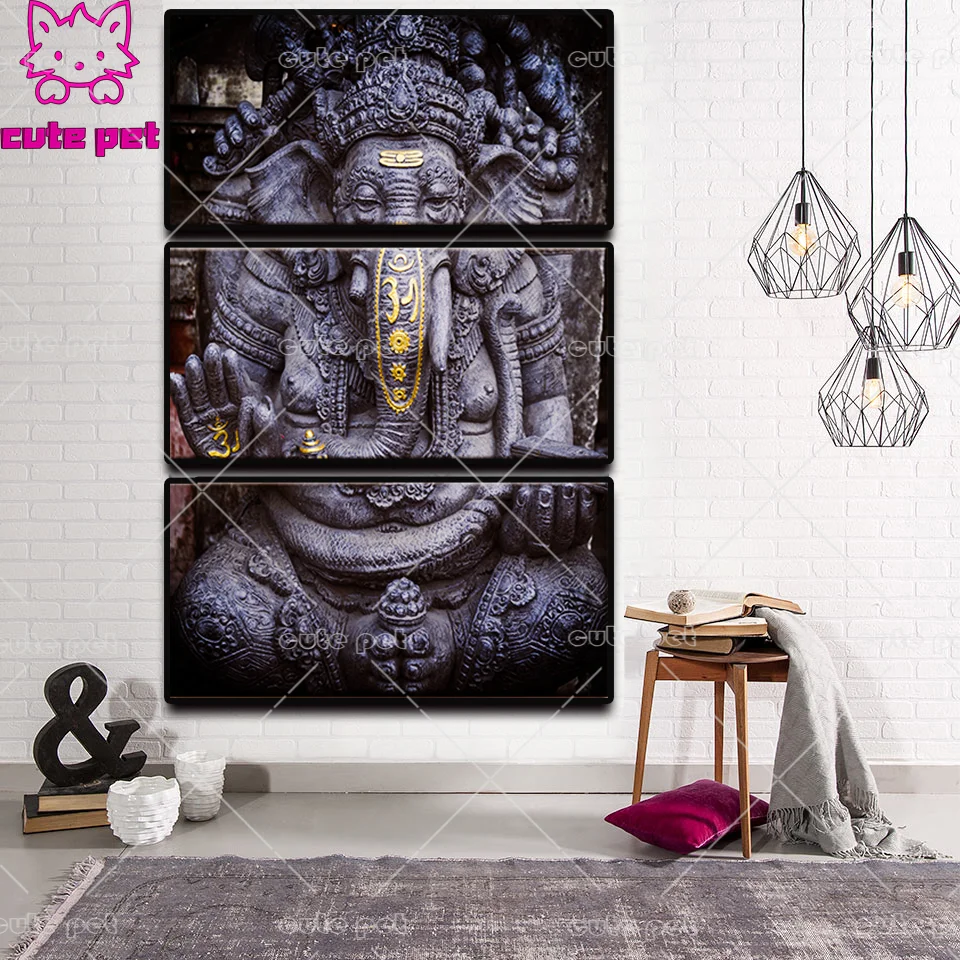 

DIY diamond painting Religious India Elephant God Painting 5D rhinestone embroidery full drills Ganesha cross stitch Decor 3PCS