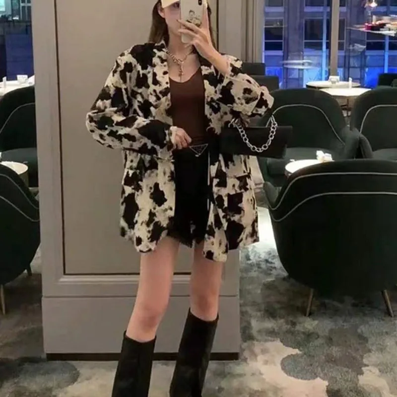 

Thin Blazer Jacket Women 2021 Summer New Korean Version Streetwear Oversized Loose Casual Leopard Print Sunscreen Blazer
