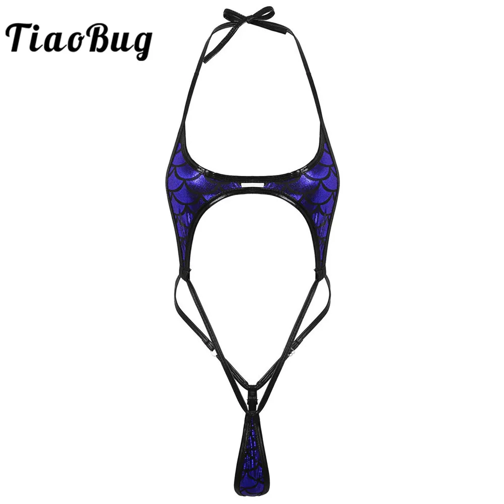 Женское блестящее Эротическое нижнее белье с металлическим принтом русалки и