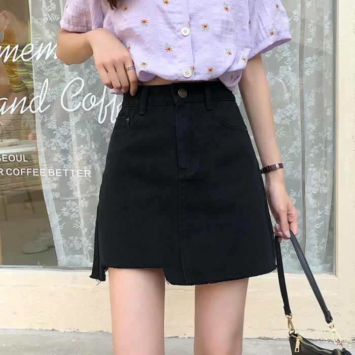 

Red Denim Skirt Women's Summer High Waist A- line Skirt Hot Girl Summer Thin A- line Skirt Short Slimming Type A