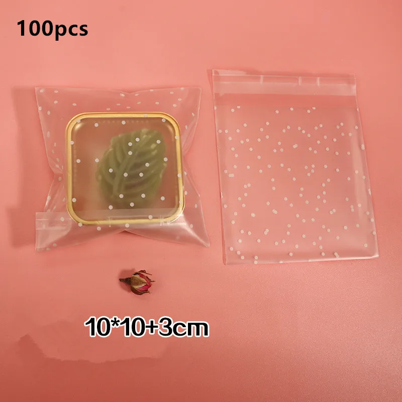 10x10 100 шт./компл. в белый горошек для девочек, Пластик Рождественский подарок сумка прозрачный матовый чехол из полиуретана с открытыми порами День рождения для свадебного печенья конфеты упаковывая - Цвет: 10x10