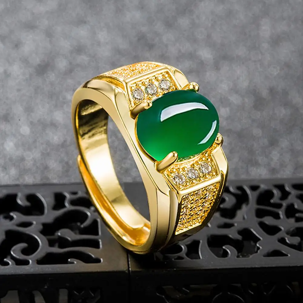 

Vintage fashion green jade emerald gemstones diamonds rings for men gold tone jewelry bague bijoux accessory turkey new dubai