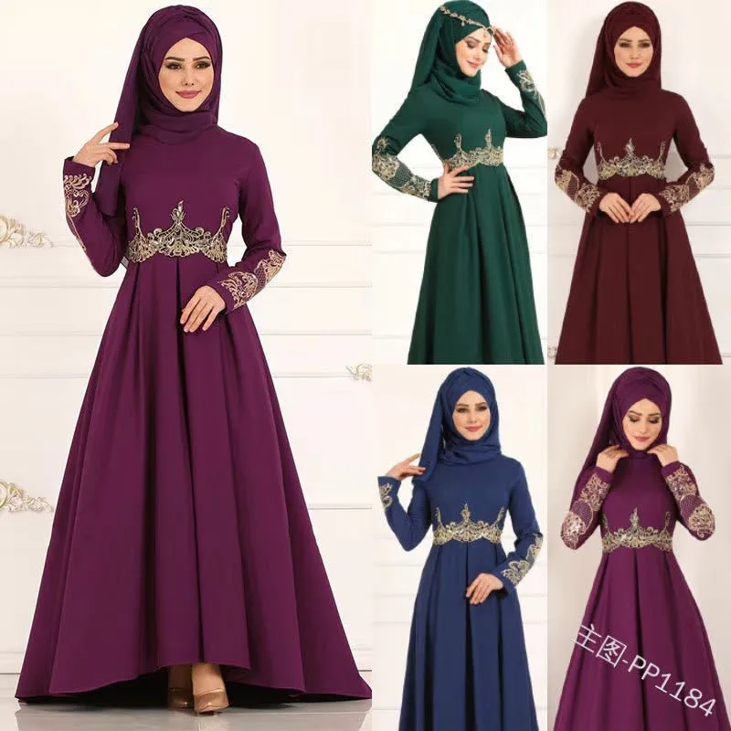 

Muslim dress high waist elegant temperament big swing dress plus size dress arabe dresses for women jelaba femme musulman robe L