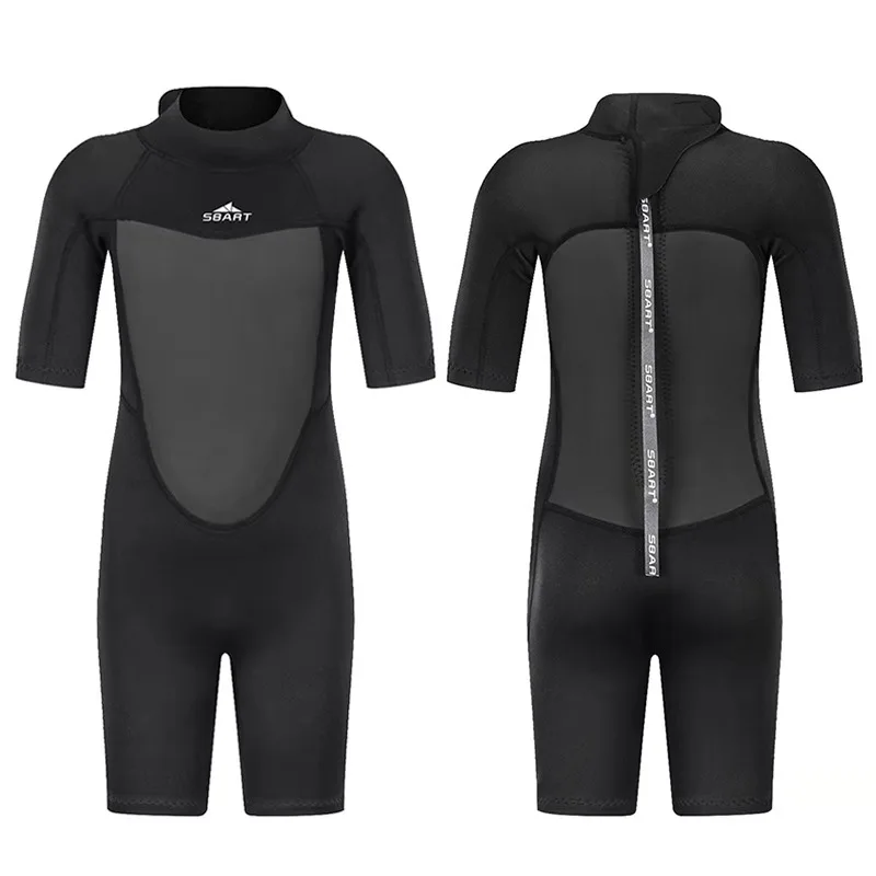 

Sbart 2021 2mm Boys Girls Neoprene Short Wetsuit for Children 2-12Y Kids Full Black Diving Suit Thermal Swimsuit Jumpsuit