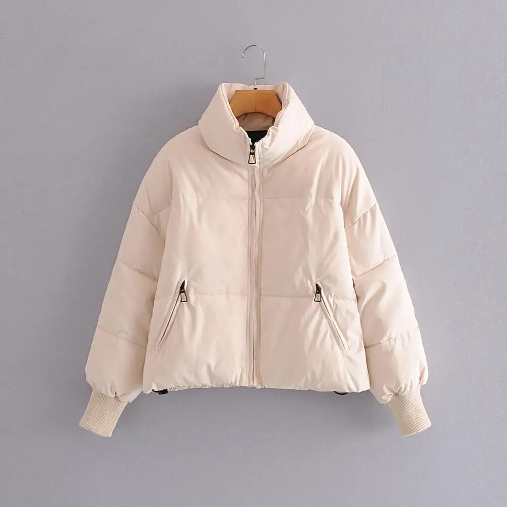 

Khaki Oversize Women Solid Parkas Thick 2021 Winter Zipper Pockets Female Warm Elegant Coat Jacket