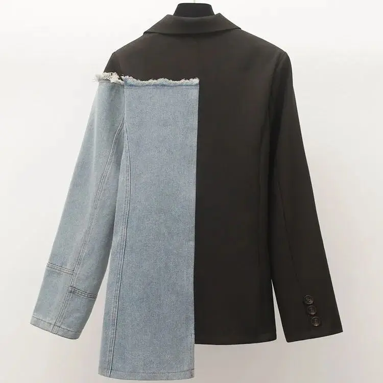 Женские джинсовые костюмы в стиле пэчворк весенние деловые для работы и офиса с